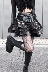 Black High Waisted Print Chain Rock Gothic Skirt